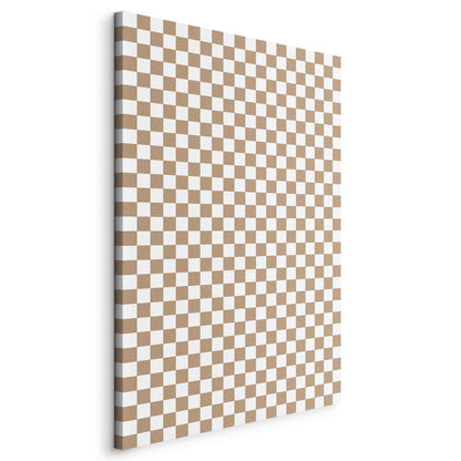 Leinwandbild - Checkerboard Pattern - Brown-White Grid with a Subtle Noise