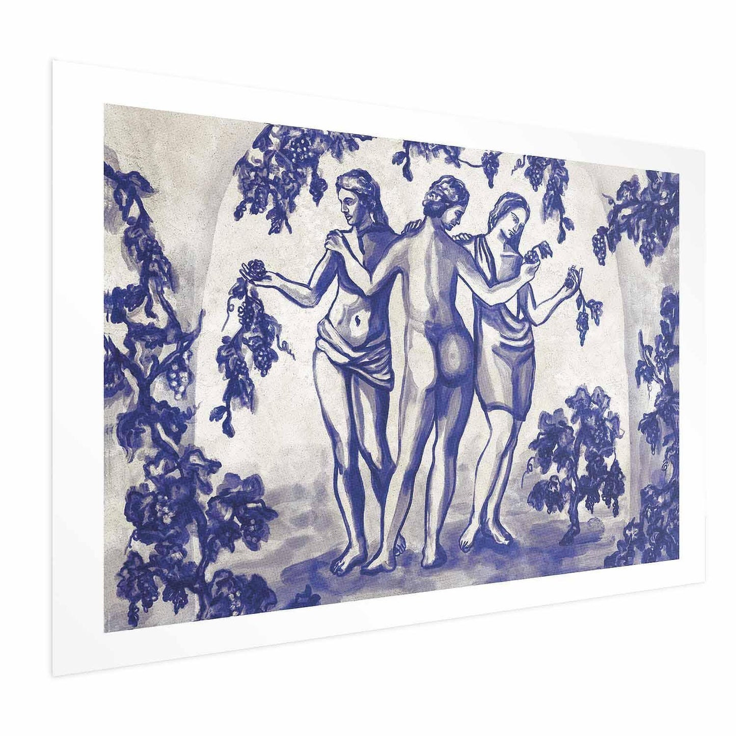Poster - Ancient Vineyard - three women in a portal painted in blue ink Artgeist