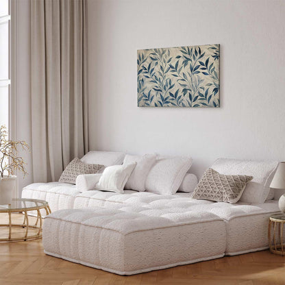 Leinwandbild - Leaves in Blue Color Delicate Botanical Motif Artgeist