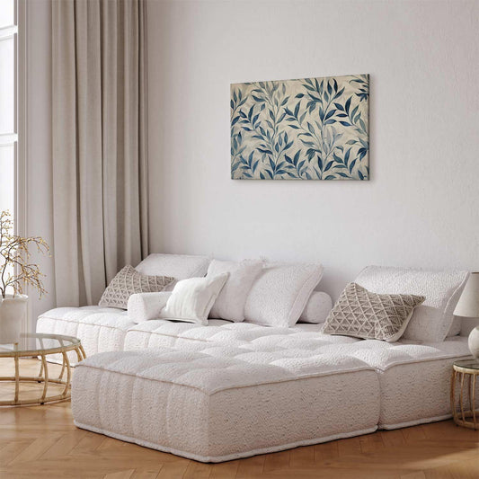 Leinwandbild - Leaves in Blue Color Delicate Botanical Motif Artgeist