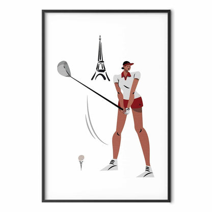 Poster - Illustration of a Female Golfer with the Eiffel Tower in the Background