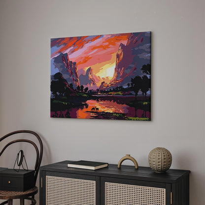 Malen nach Zahlen - Sunset behind the mountains