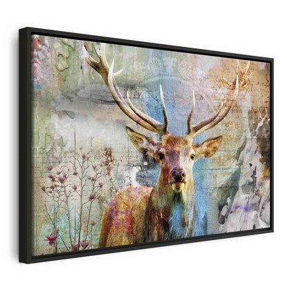 Rustikales Leinwandbild mit Hirsch – warme Farben, Naturthema, Holz-Optik
