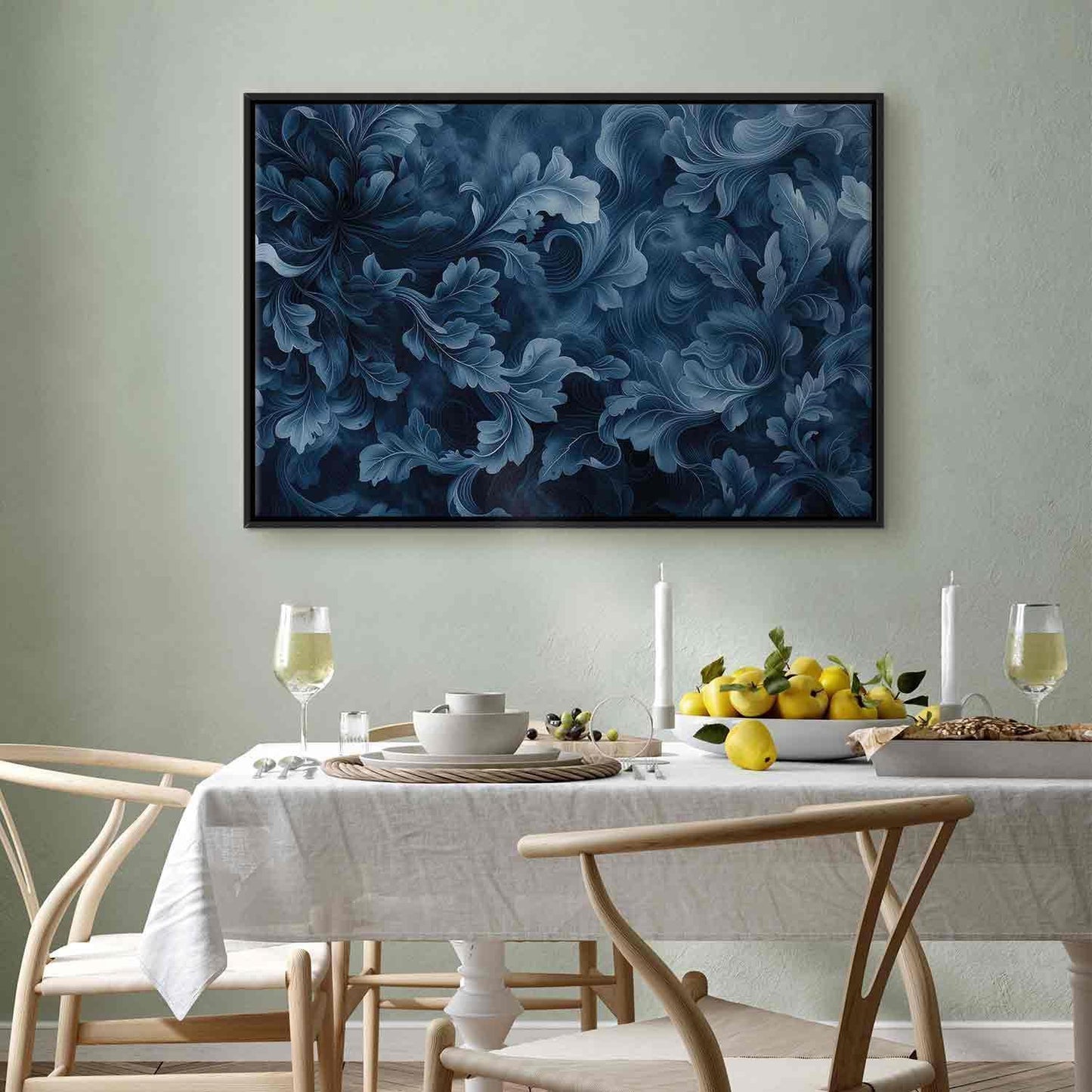 Leinwandbild - Abstract Ornaments Dark Blue Victorian Leaves Artgeist