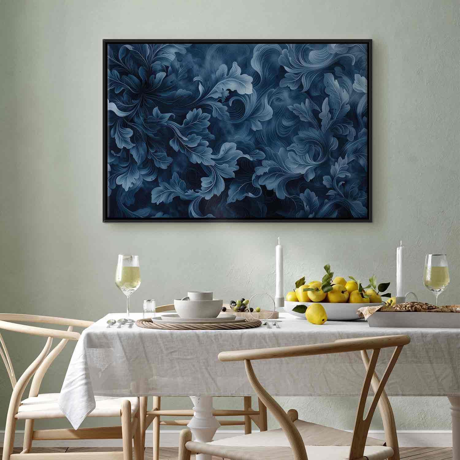 Leinwandbild - Abstract Ornaments Dark Blue Victorian Leaves Artgeist