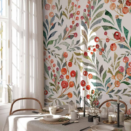 Fototapete - Leaves of Red Berries