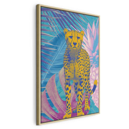 Leinwandbild - Exotic Leopard - Colorful Portrait of a Cheetah Against Tropical Leaves Artgeist