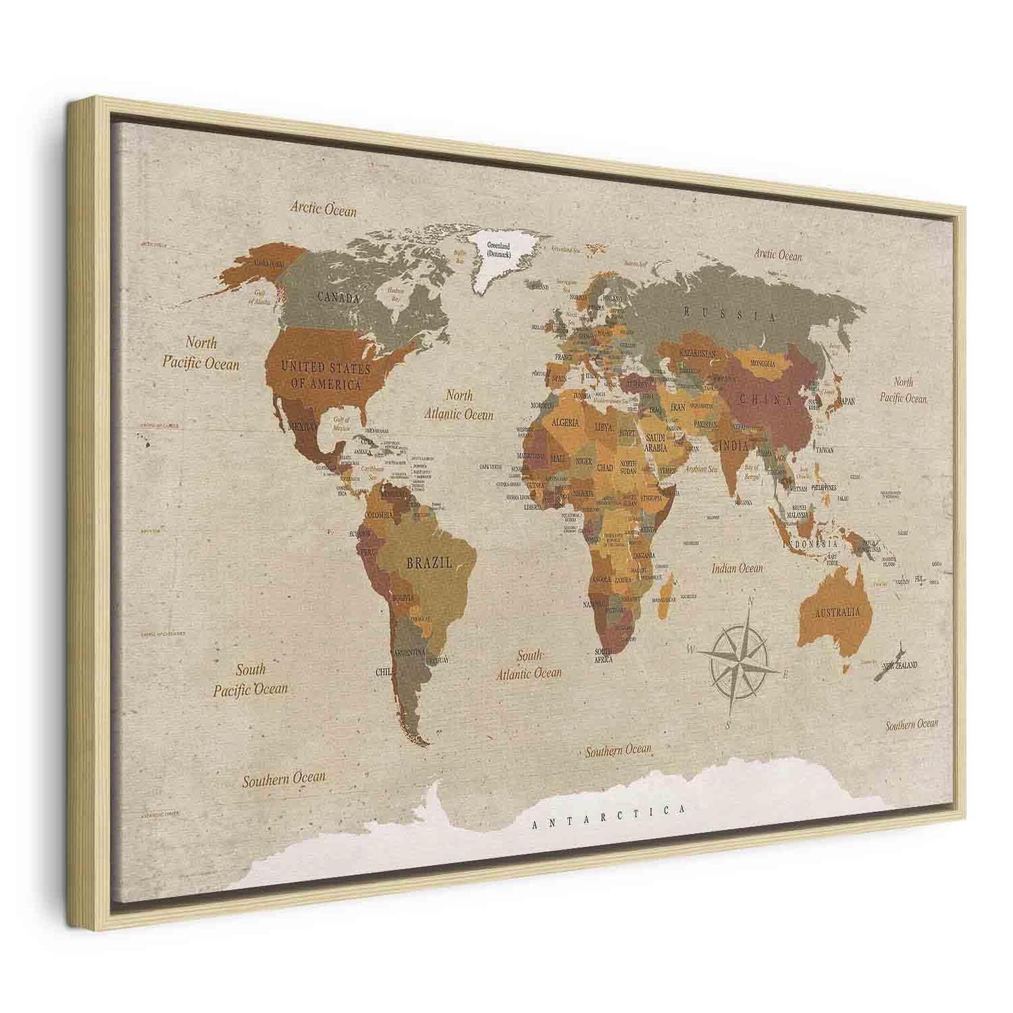 Leinwandbild - World Map: Beige Chic