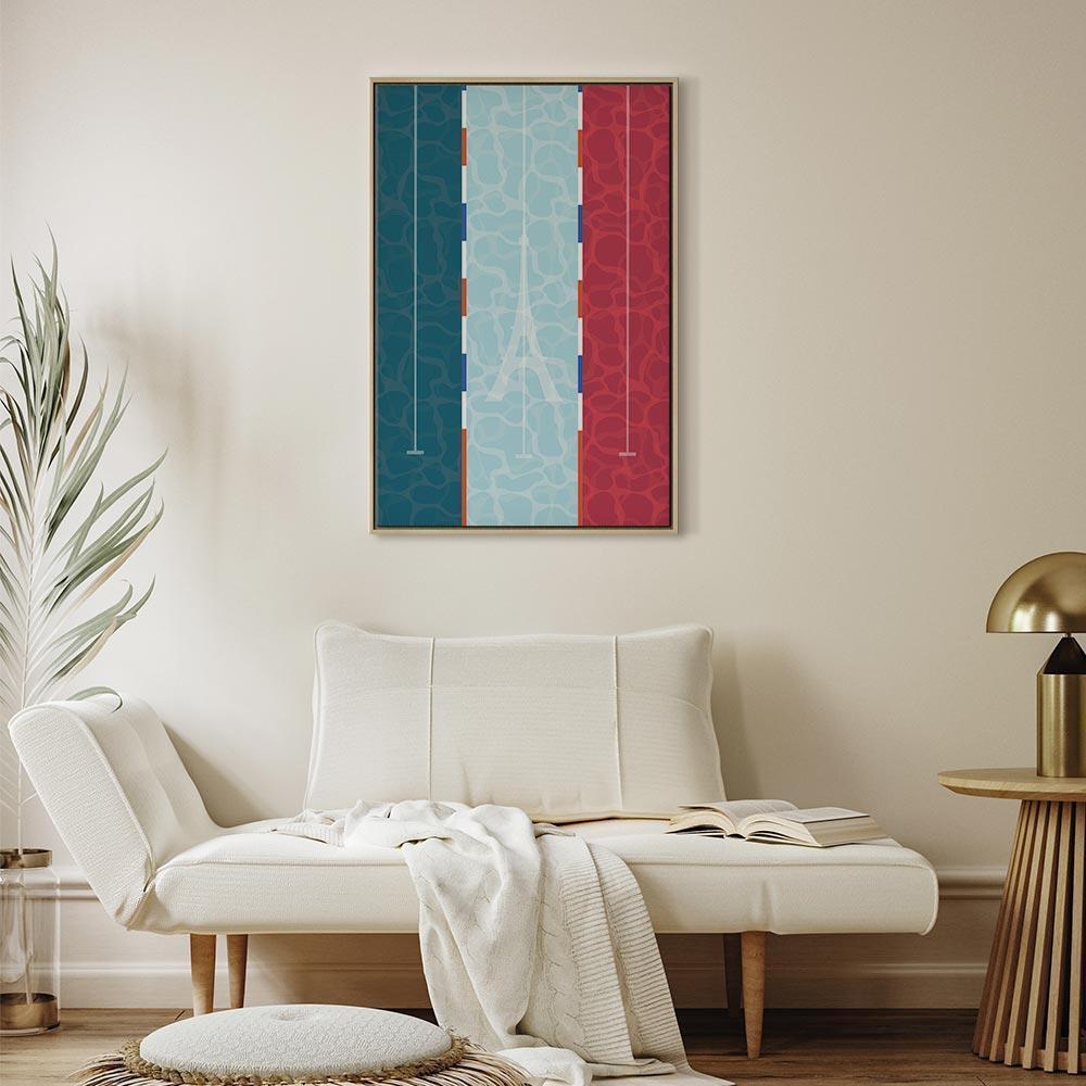 Leinwandbild - Graphic Illustration of a Swimming Pool Against the Backdrop of the French Flag