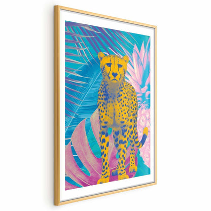 Poster - Exotic Leopard - colorful portrait of a cheetah against tropical leaves