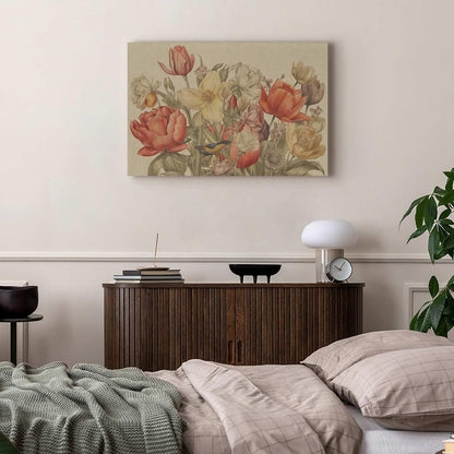 Leinwandbild - Bouquet of flowers on a cream background