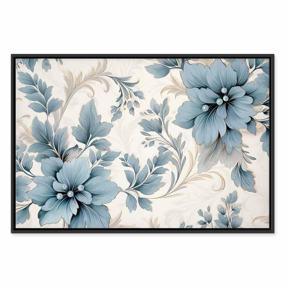 Leinwandbild - Turquoise Flowers in Retro Ambience Floristic Ornaments