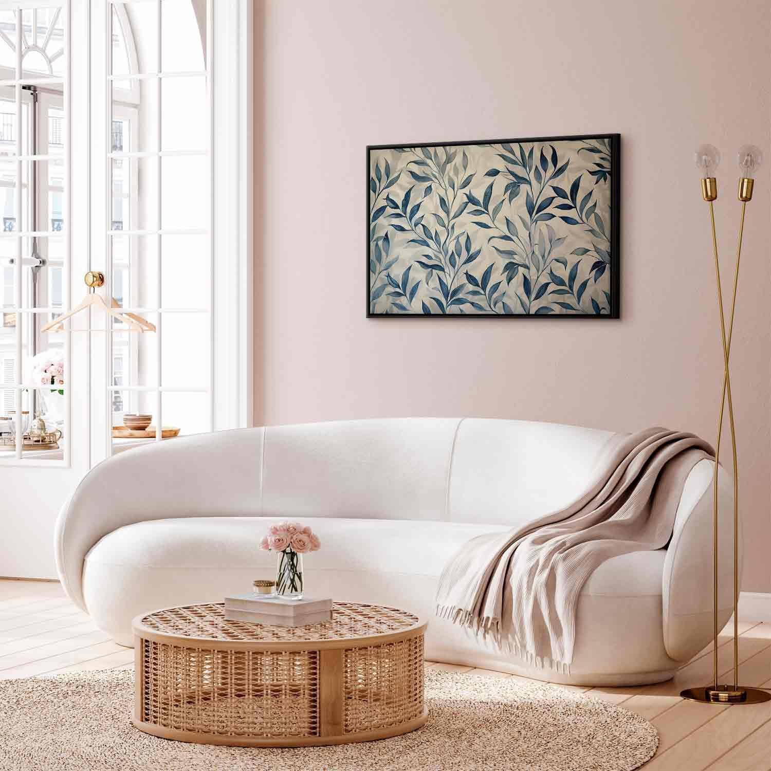 Leinwandbild - Leaves in Blue Color Delicate Botanical Motif Artgeist