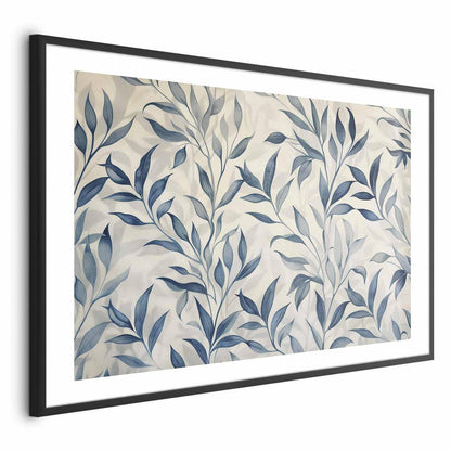 Poster - Delicate Botanical Motif with Blue Leaves Artgeist