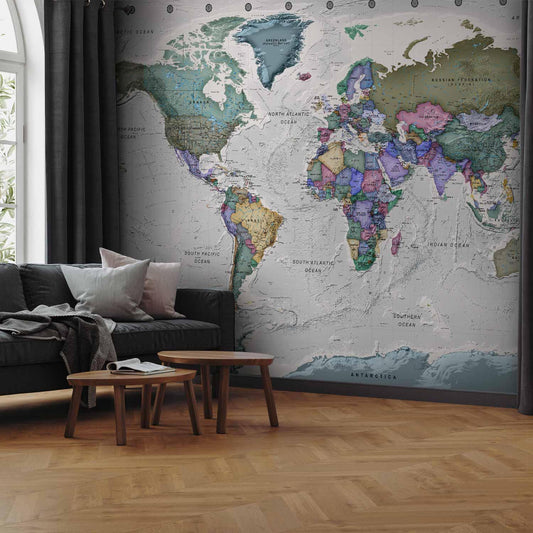 Fototapete - Geography study - world map with signed countries in English
