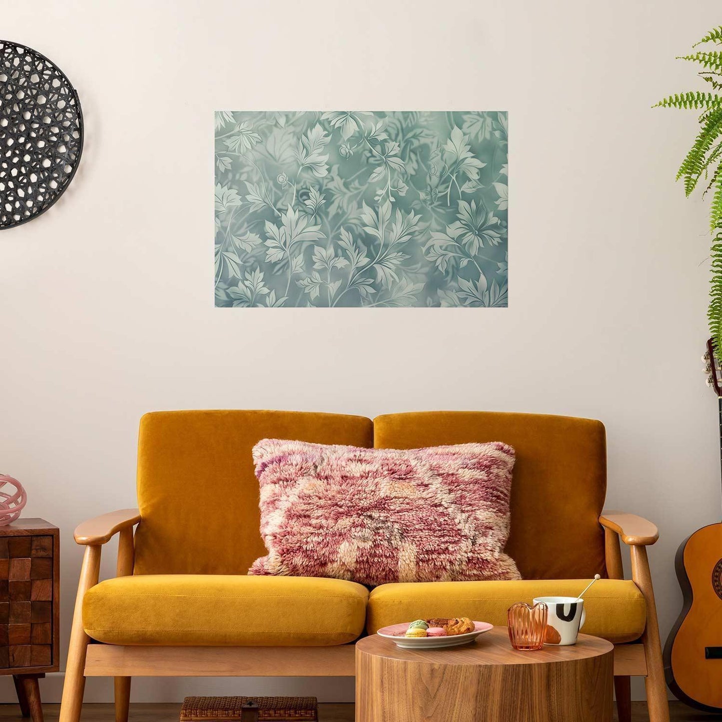 Poster - Worn Floral Patterns in Muted Turquoises Artgeist