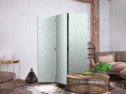 Paravent - Minimalist Fish - Fish of Grey Dots on a Crystal Clear Water Surface in Mint Green Colors Artgeist