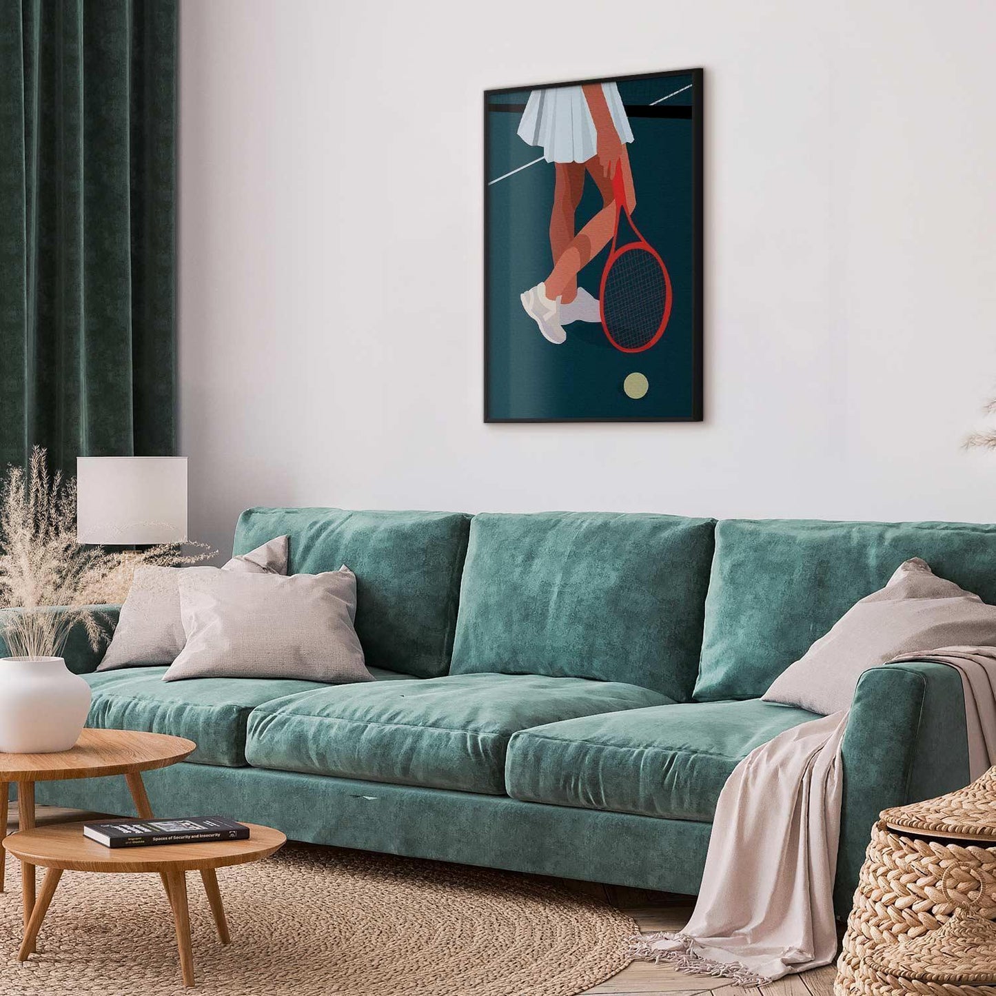 Poster - Tennis Player with a Red Racket on the Court - Illustration