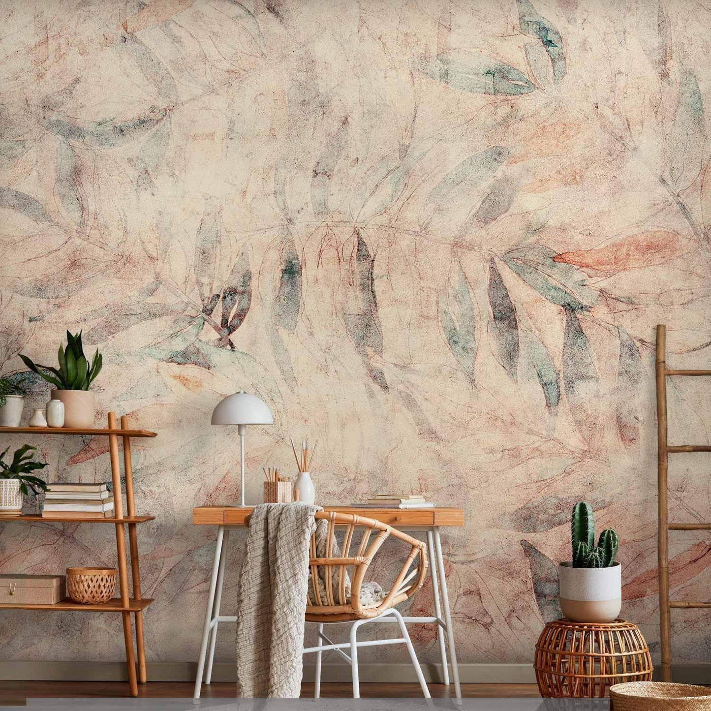 Fototapete - Greek laurels - composition with leaves in patterns on a background in yellow tones