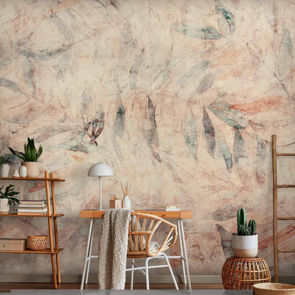 Fototapete - Greek laurels - composition with leaves in patterns on a background in yellow tones