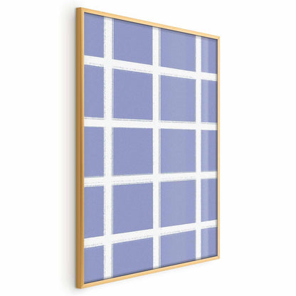 Poster - White Lines - a grid with large gaps on a blue background Artgeist