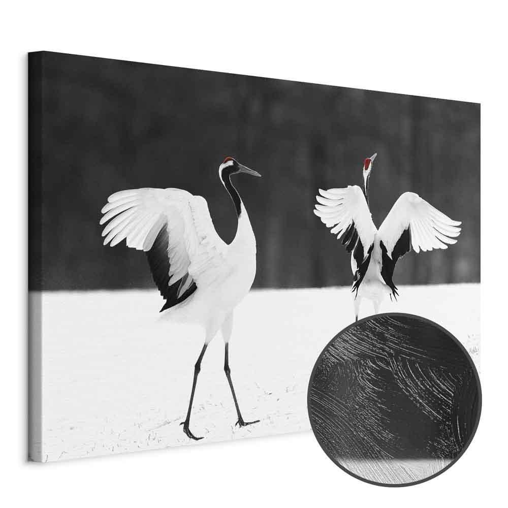Leinwandbild - Dancing Cranes (1 Part) Wide