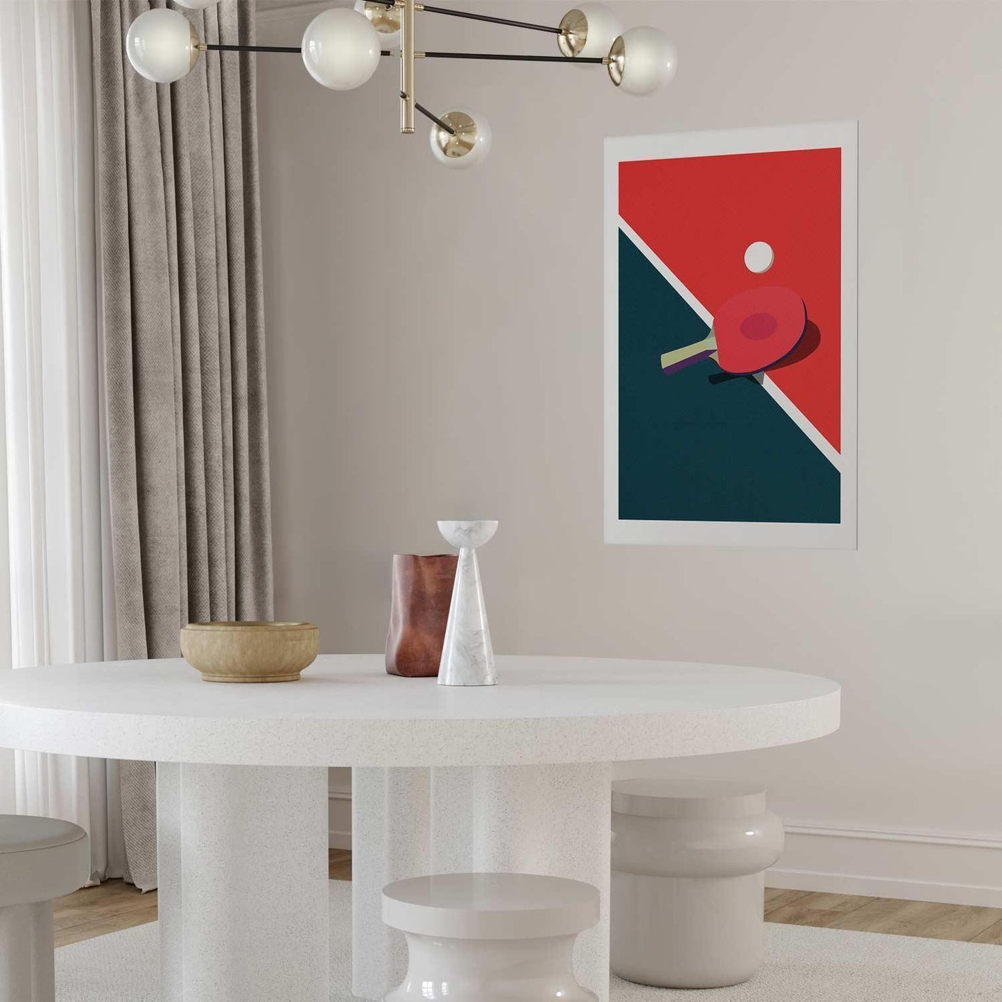 Poster - Table Tennis - Ball and Racket on a Table Artgeist