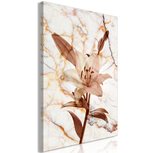 Leinwandbild - Elegance of a Flower (1-part) - Delicate Lily on Marble in Sepia Artgeist