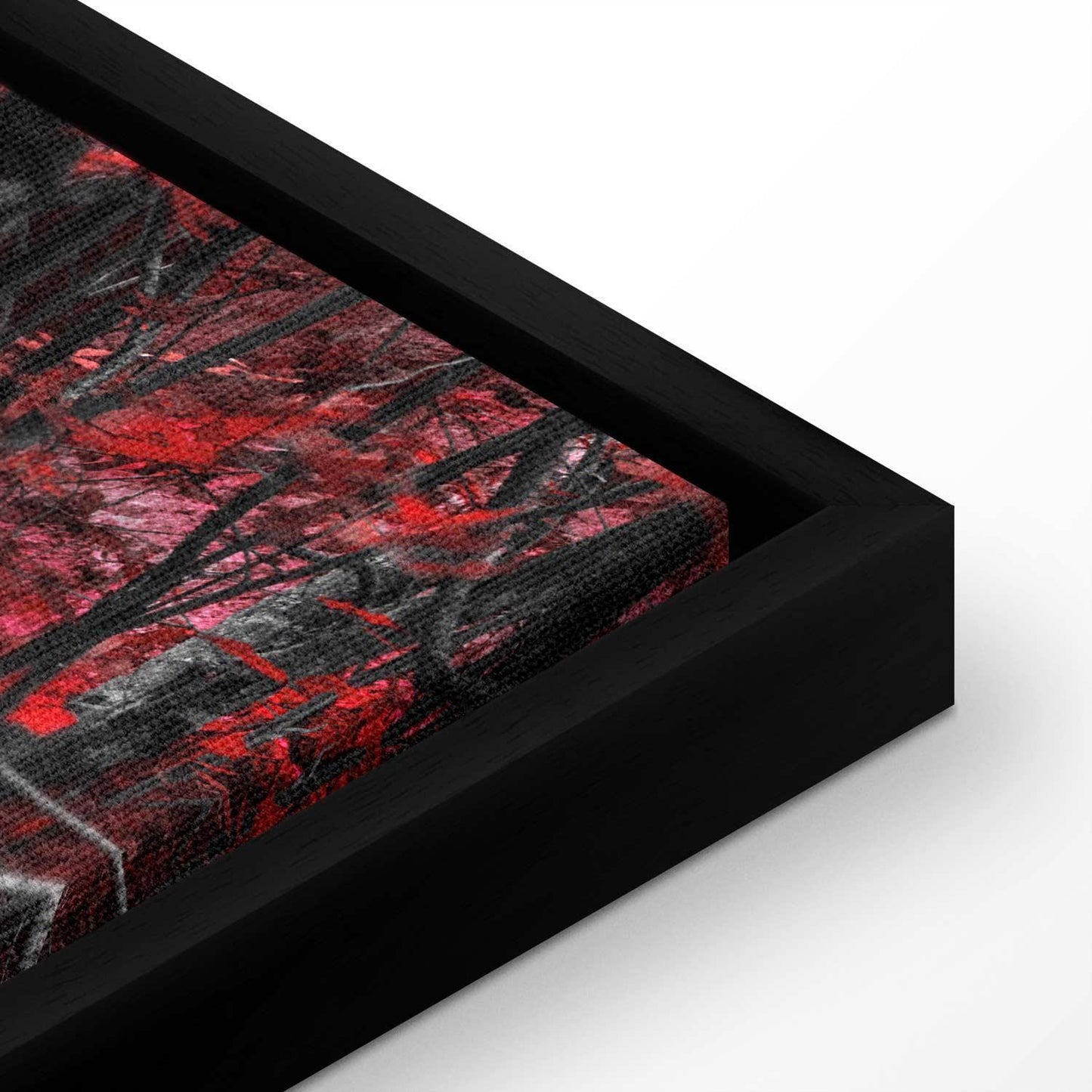 Leinwandbild Wasserfall mit roten Bäumen – Schwarz-Weiß Naturszene mit Farbakzent