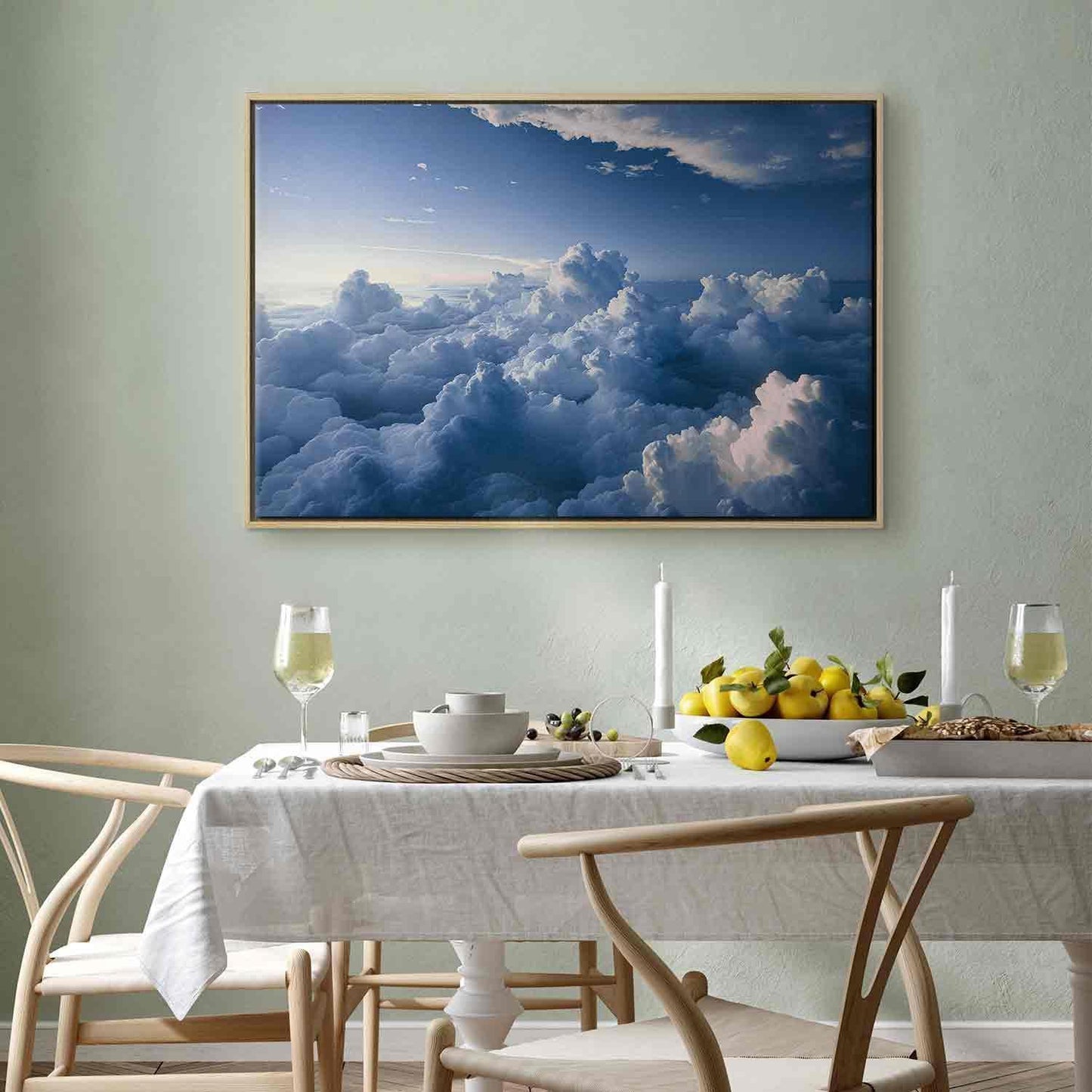 Leinwandbild - Aerial Landscapes: Rays Lighting Up Fluffy Cloud Formations Artgeist