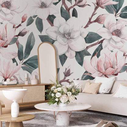 Fototapete "Aquarell Magnolien – Zweite Variante" – Elegante Blüten in sanften Farben