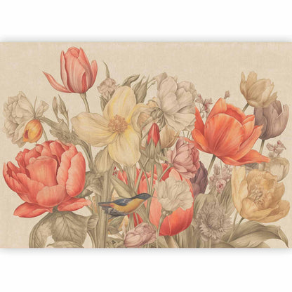 Fototapete - Bouquet of flowers on a cream background