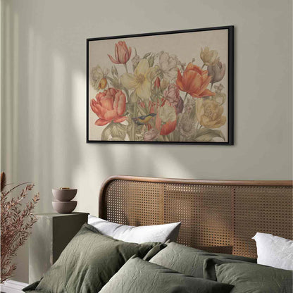 Leinwandbild - Bouquet of flowers on a cream background