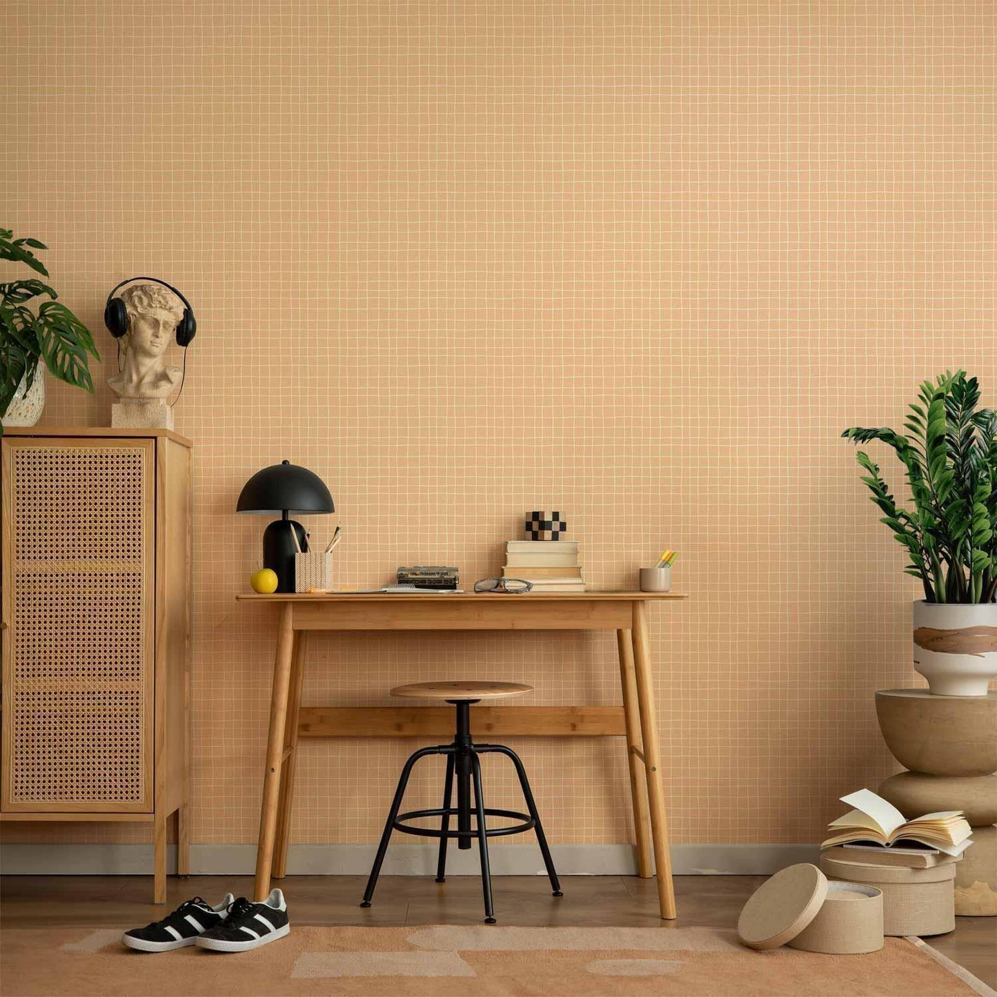 Tapete - Waving Lines - Creamy Grid on a Noisy Pastel Background