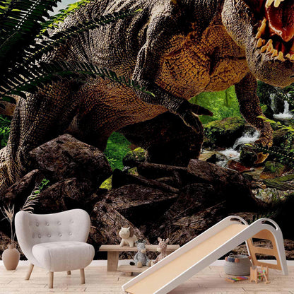 Fototapete Wütender Tyrannosaurus - Prähistorischer Gigant für das Kinderzimmer