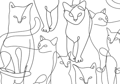 Fototapete „Cat Lineart“ – Minimalistische Katzen-Skizzen auf Weiß Artgeist