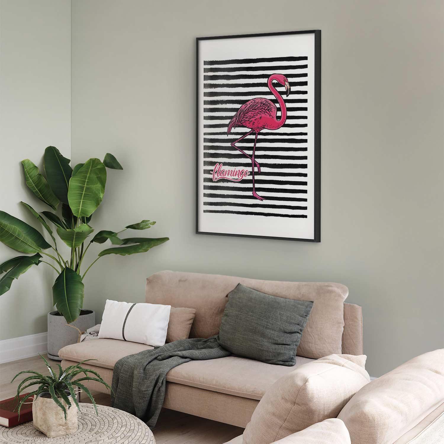 Poster - Black Stripes and Flamingo Artgeist