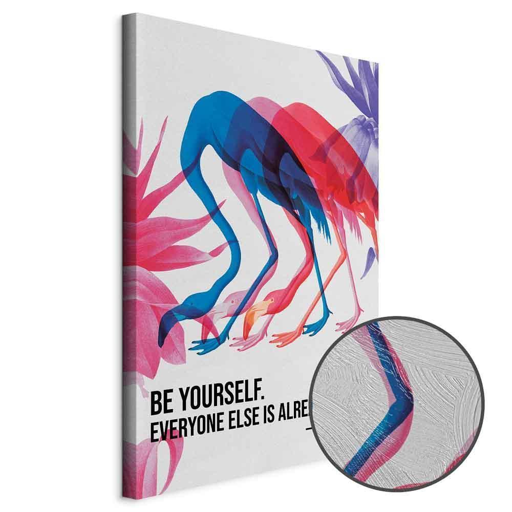 Leinwandbild - Colorful Flamingos - Inspirational Quote with Colorful Bird Silhouettes