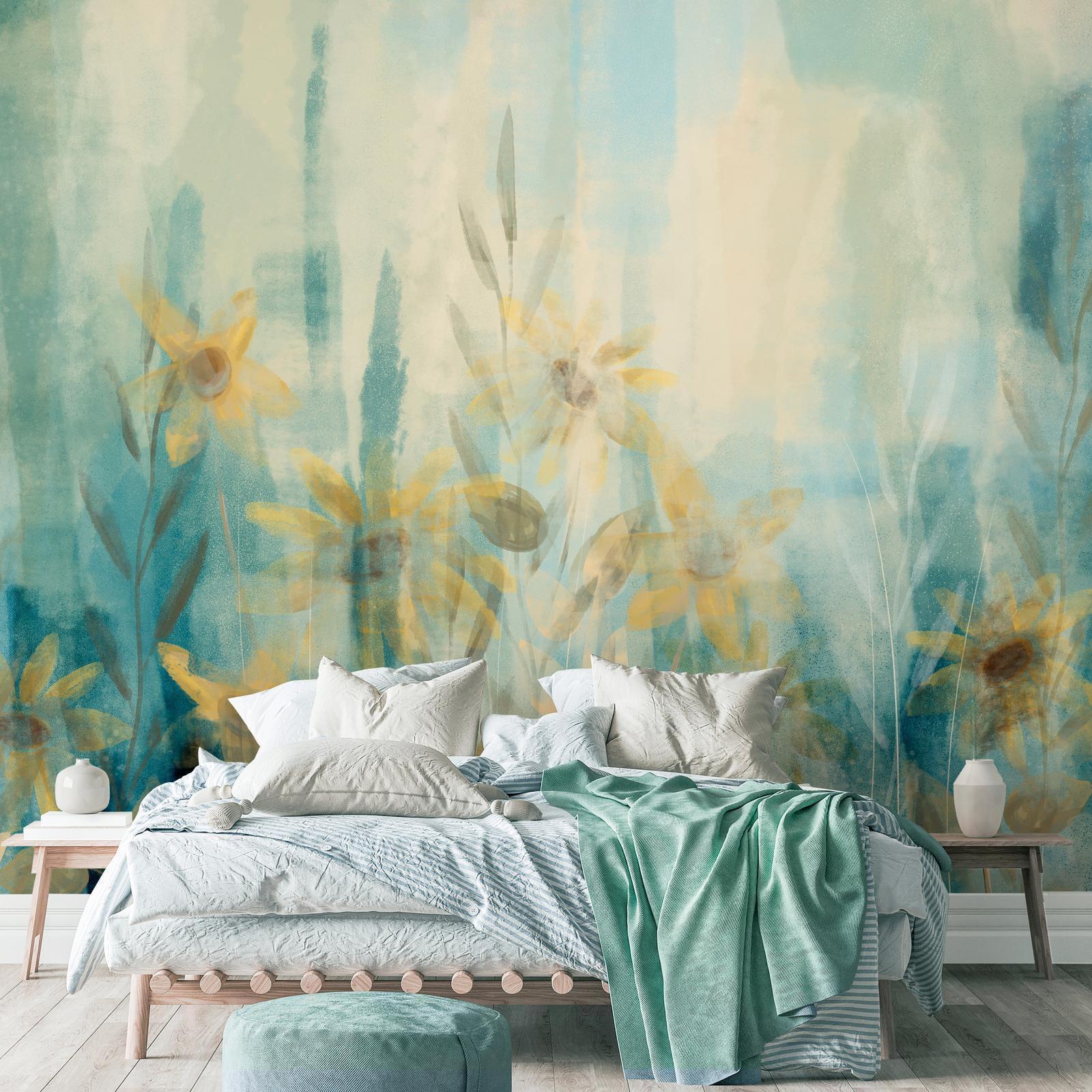 Fototapete Hauch von Sommer im Schlafzimmer - Sommerliche Blumenwiese für entspannende Raumatmosphäre