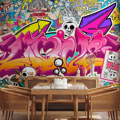 Fototapete - Street art - abstract urban colour graffiti mural with lettering Artgeist