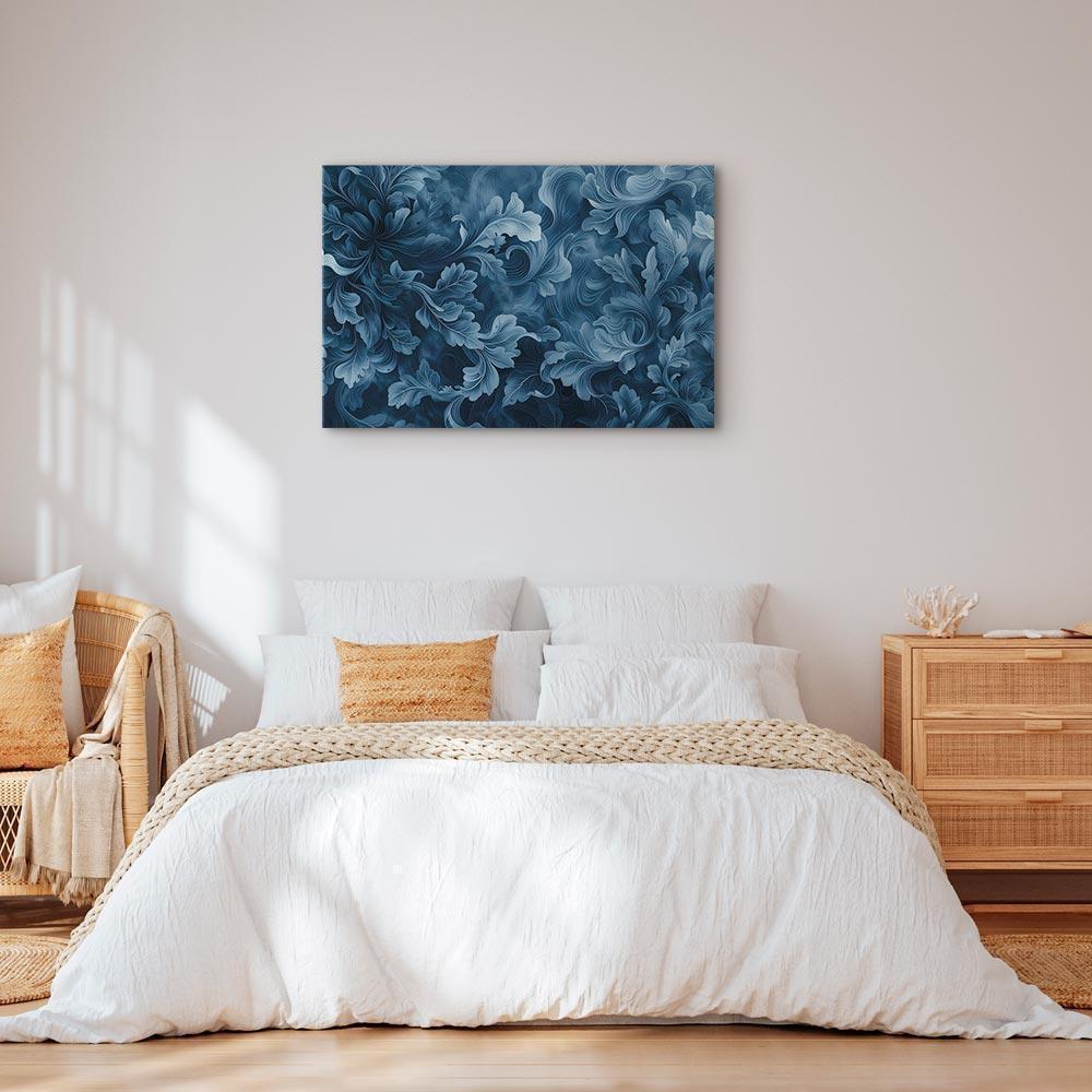 Leinwandbild - Abstract Ornaments Dark Blue Victorian Leaves