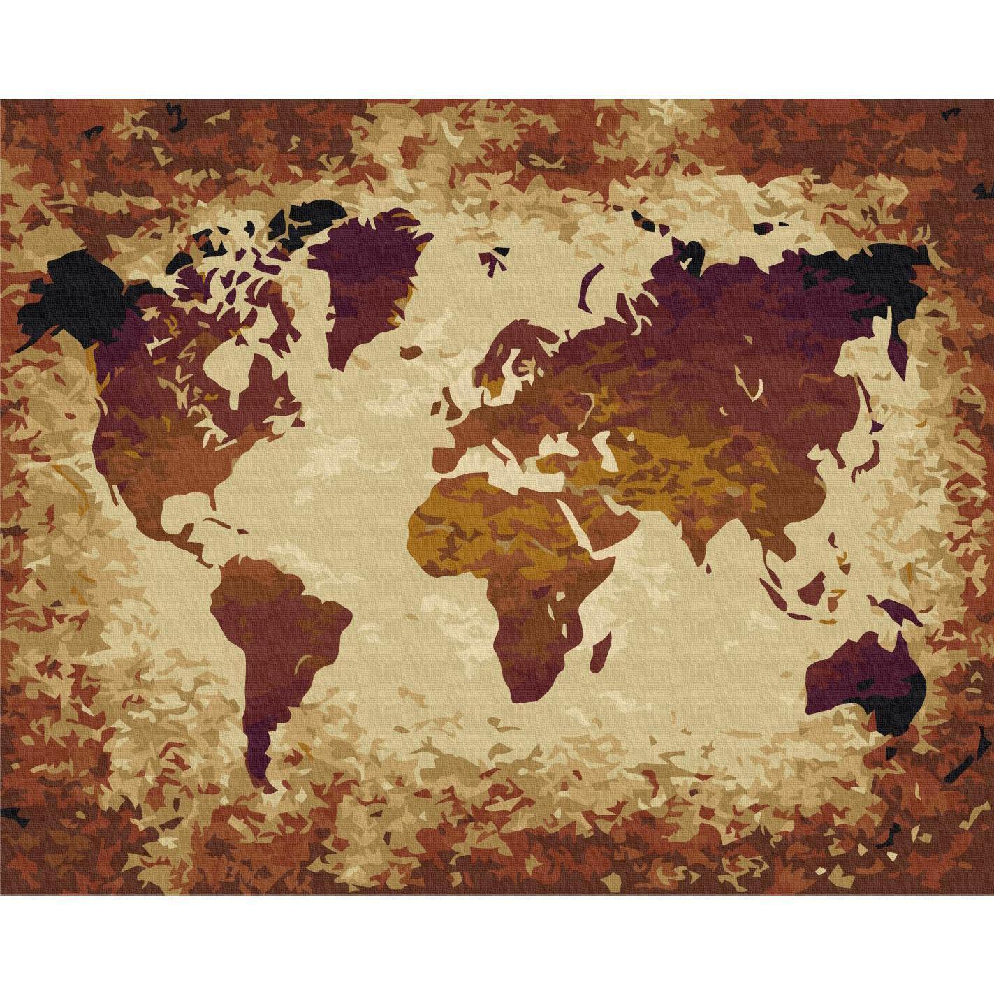 Malen nach Zahlen - World Map (Brown Colours)