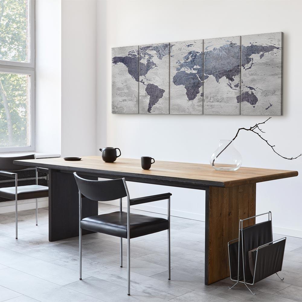 Leinwandbild - Concrete World Map (5 Parts) Narrow