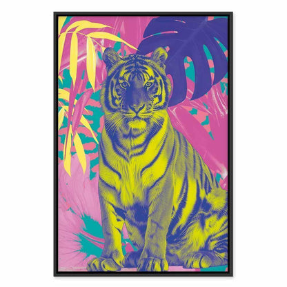 Leinwandbild - Colorful Tiger - Intense Colors of a Tiger Surrounded by Tropical Plants