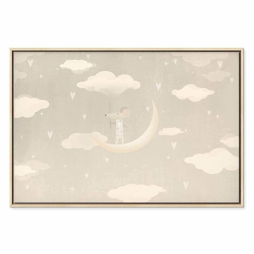 Leinwandbild - Little Conqueror - A Mouse in Heart Pajamas on the Moon Among Clouds