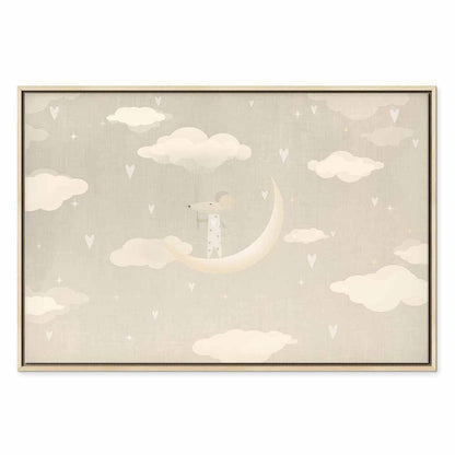 Leinwandbild - Little Conqueror - A Mouse in Heart Pajamas on the Moon Among Clouds