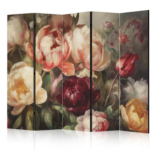 Paravent - Blooming Peonies - Charismatic Flowers Bathed in Sunlight Artgeist