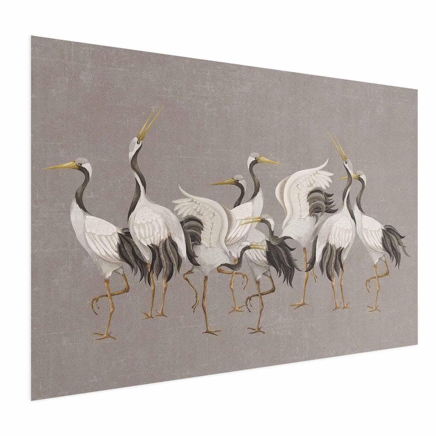 Poster - Crane Dance - light bird silhouettes on a warm-gray textured background Artgeist
