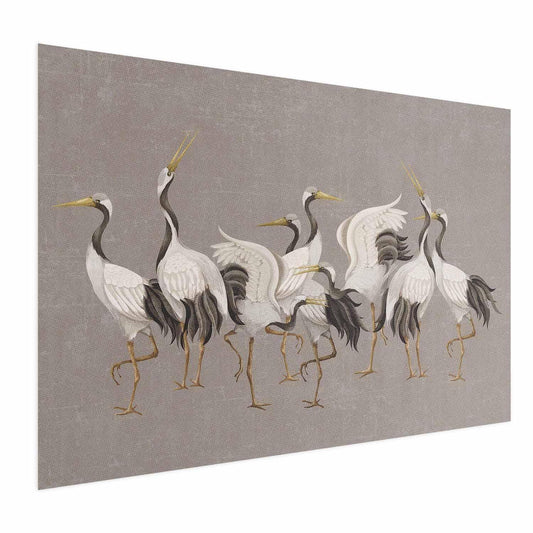 Poster - Crane Dance - light bird silhouettes on a warm-gray textured background Artgeist