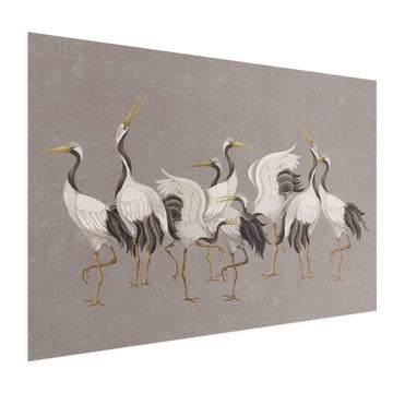 Poster - Crane Dance - light bird silhouettes on a warm-gray textured background Artgeist